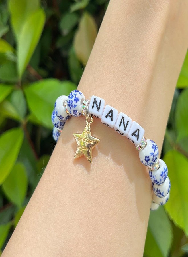 Dorla Cool Handmade NANA Porcelain Bead Bracelet with Star Charm Ceramic Gift for Grandma Birthday Mothers Day Gifts for Her (NANA-silver spacer) - Image 4
